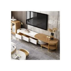 HOMARY 67" To 91" Extending TV Stand With Storage Oval White & Natural Media Console 7 HOMARY 67" To 91" Extending TV Stand With Storage Oval White & Natural Media Console -NovaSolo Shop 00d109a30e67a41e 1564 w800 h800 b0 p0