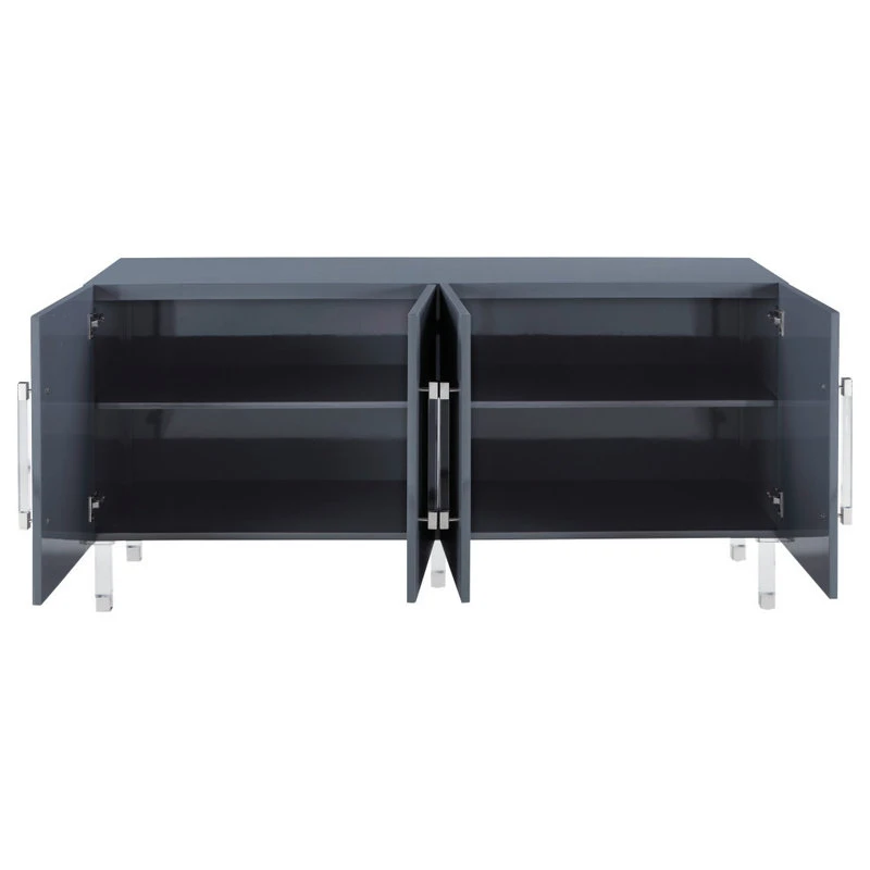 Meridian Furniture Anastasia Lacquer Sideboard/Buffet With Acrylic Legs And Gold Tips, Gray - Image 3