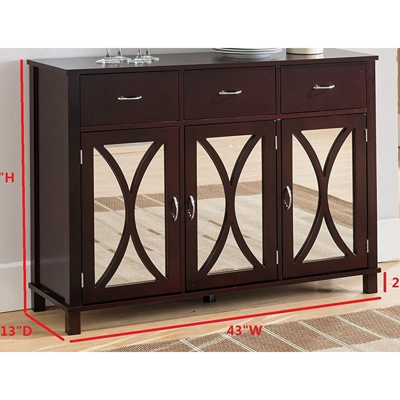 Pilaster Designs Blair Wood Buffet With Mirrored Doors, Espresso - Image 4