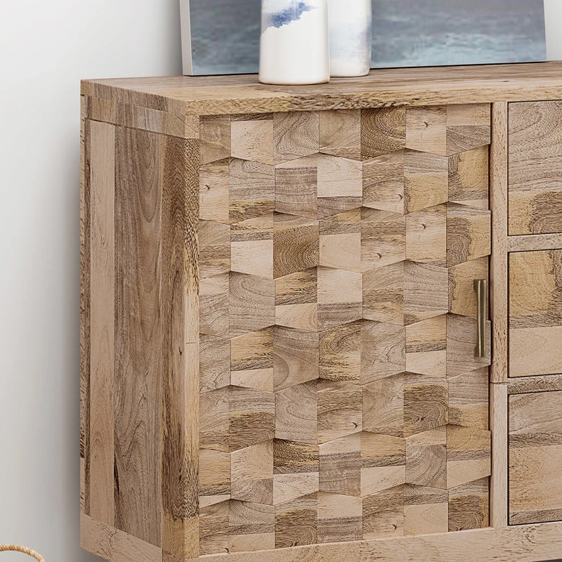 GDFStudio Zona Mid-Century Modern Handcrafted Sideboard, Mango Wood, 3 Drawer/2 Doors 5 GDFStudio Zona Mid-Century Modern Handcrafted Sideboard, Mango Wood, 3 Drawer/2 Doors - Image 5