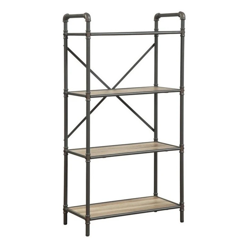 Acme Furniture ACME Itzel 4 Wooden Tiers Rectangular Bookshelf In Antique Oak And Sandy Gray 1 Acme Furniture ACME Itzel 4 Wooden Tiers Rectangular Bookshelf In Antique Oak And Sandy Gray