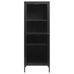Unique Furniture 1-Door Glass & Metal Display Cabinet In Black
