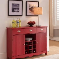Pilaster Designs Oralie Wood Buffet With Wine Rack, Red