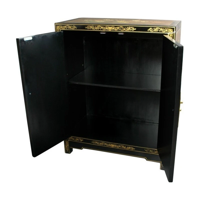 Oriental Furniture Gold Leaf Lacquer Cabinet 2 Oriental Furniture Gold Leaf Lacquer Cabinet - Image 2