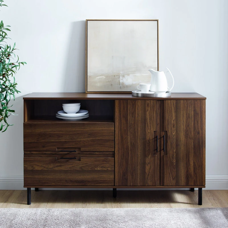 Walker Edison 56" Modern Detailed Door Frame Sideboard, Dark Wlanut - Image 4