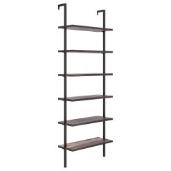 Decor Love Modern Industrial Wall Bookcase, Metal Frame & 6 Shelves, Nutmeg/Matte Black