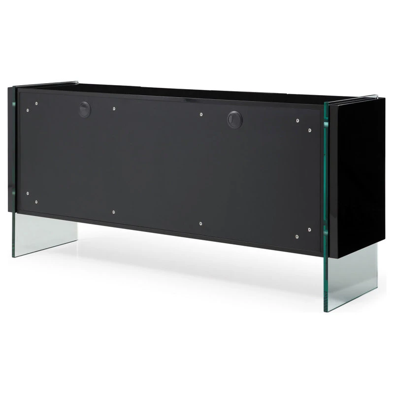 Zuri Furniture Modern Art Buffet Black Lacquer Cabinets Tempered Glass Base - Image 5