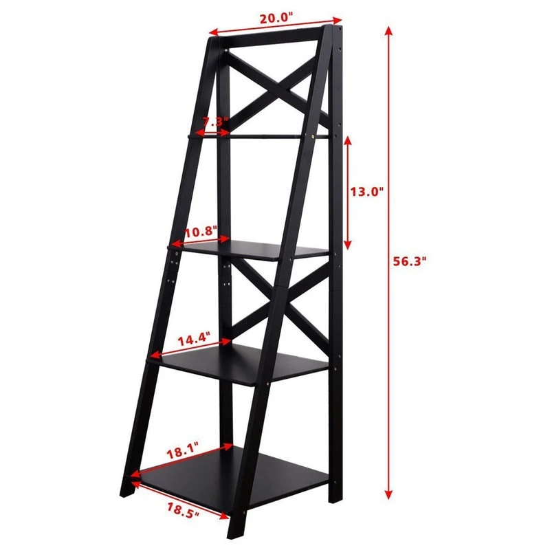 Costway 4-Tier Ladder Shelf Bookshelf Bookcase Storage Display Leaning Home 4 Costway 4-Tier Ladder Shelf Bookshelf Bookcase Storage Display Leaning Home - Image 4