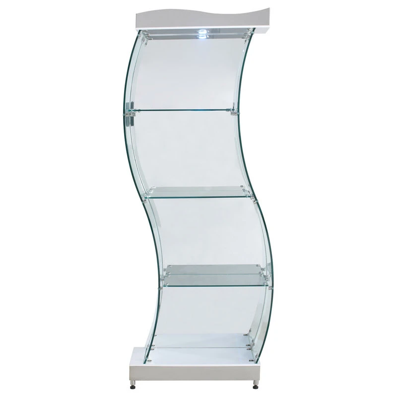 Chintaly Imports S-Shaped Glass Curio With Clear And White Finish 6618-CUR-WHT 2 Chintaly Imports S-Shaped Glass Curio With Clear And White Finish 6618-CUR-WHT - Image 2