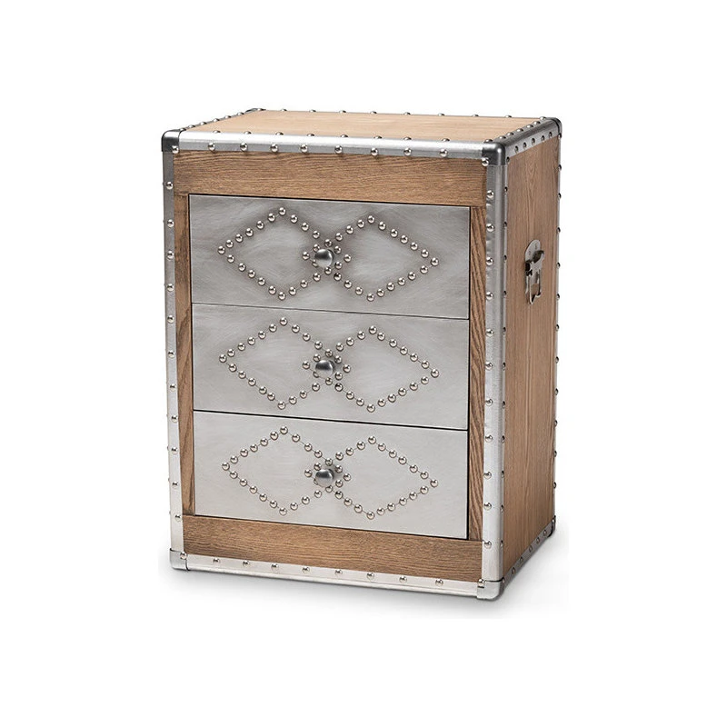 Wholesale Interiors Audric French Industrial Brown Wood And Silver Metal 3-Drawer Storage Cabinet 1 Wholesale Interiors Audric French Industrial Brown Wood And Silver Metal 3-Drawer Storage Cabinet