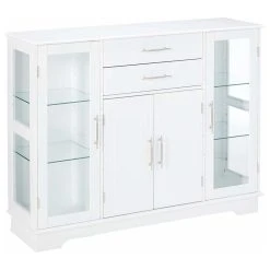 Pilaster Designs Elias Kitchen Storage Sideboard Buffet Cabinet With Glass Doors, Drawers