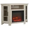 Walker Edison 48" Wood Corner Fireplace Media TV Stand Console . White Oak