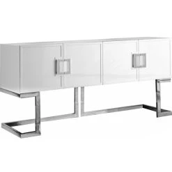 Meridian Furniture Beth Sideboard/Buffet, White, Chrome Base/Handles