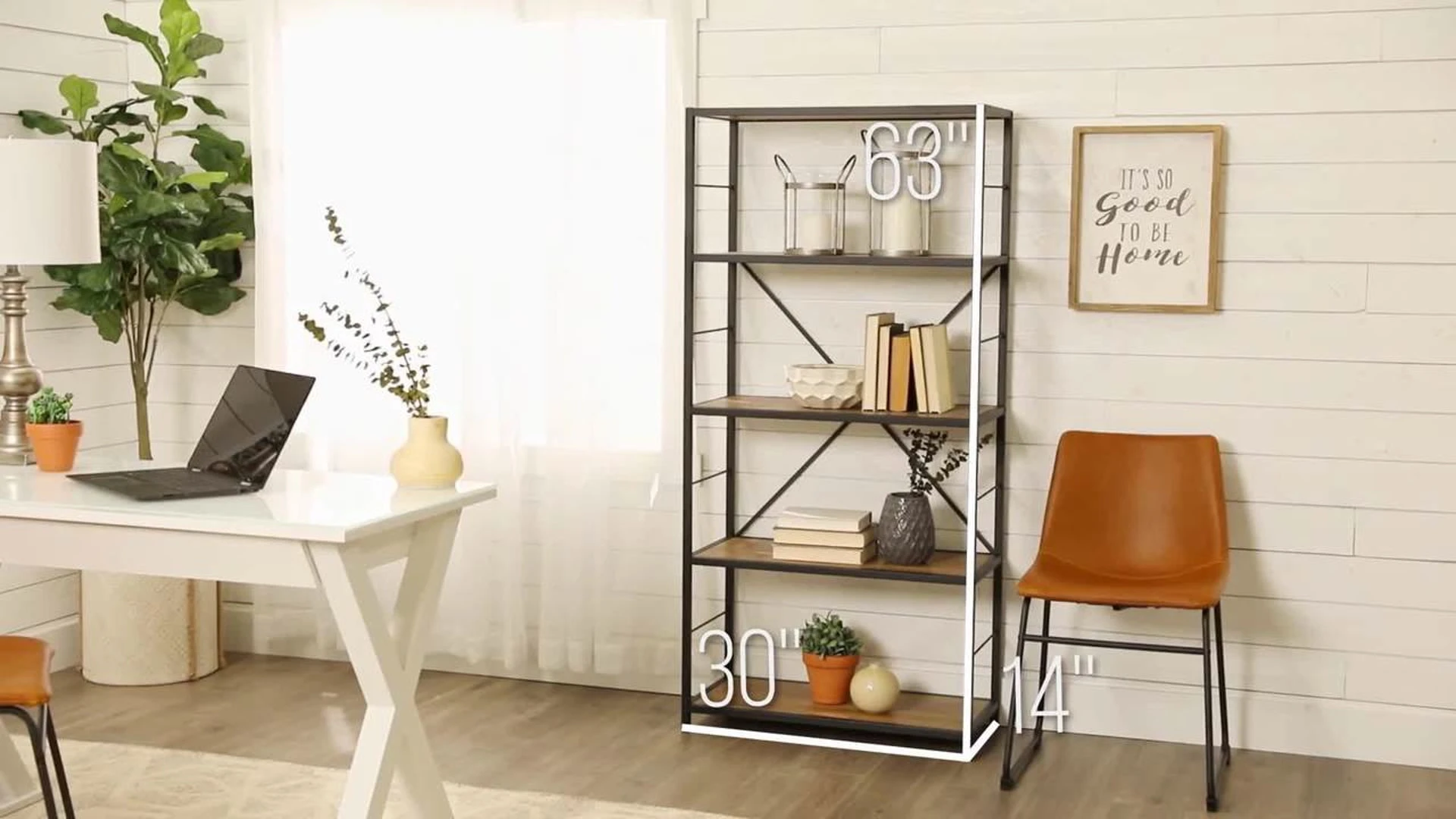Walker Edison 63" Rustic Industrial Bookcase - Barnwood 2 Walker Edison 63" Rustic Industrial Bookcase - Barnwood - Image 2