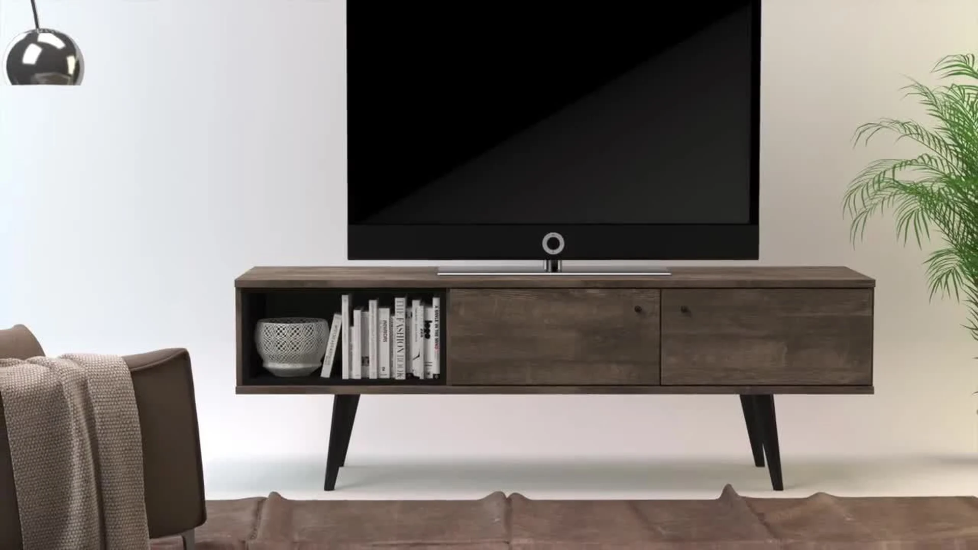 Amazonia Sevilla Mid-Century 2-Cabinet TV Stand, Distressed Brown 2 Amazonia Sevilla Mid-Century 2-Cabinet TV Stand, Distressed Brown - Image 2
