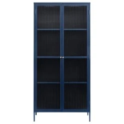 Unique Furniture 75" Contemporary Glass & Metal Display Cabinet In Blue