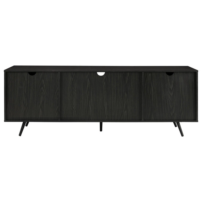 Walker Edison 70" Mid Century Modern Glass Shelf 2 Door TV Stand, Graphite - Image 4