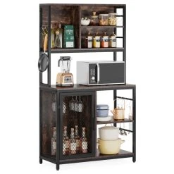 Tribesigns Bakers Rack Hutch, Kitchen Rack With Wine Cabinet And Glass Holder
