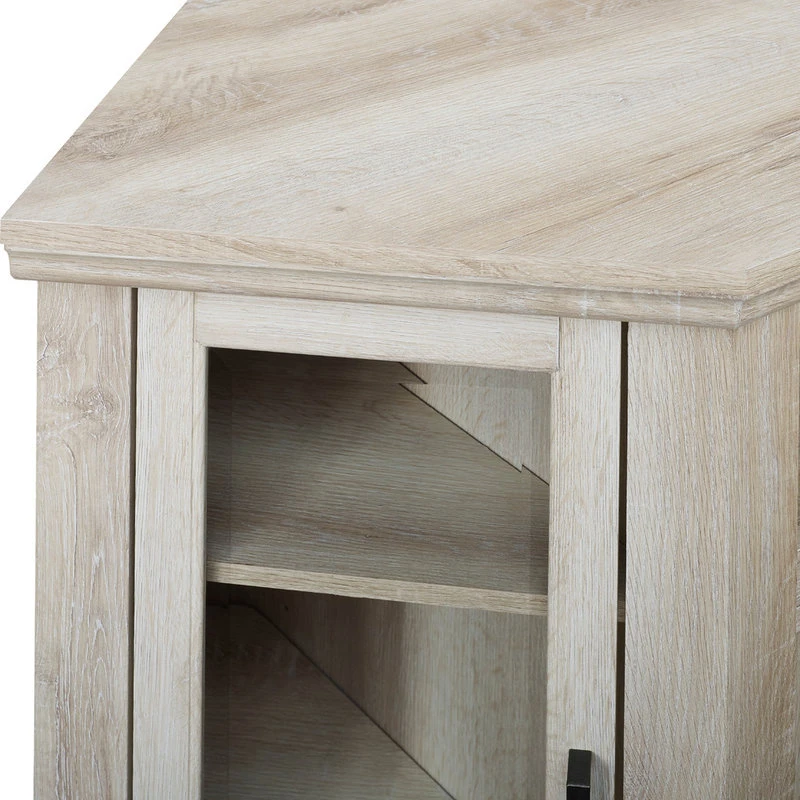 Walker Edison 48" Wood Corner Fireplace Media TV Stand Console . White Oak - Image 3