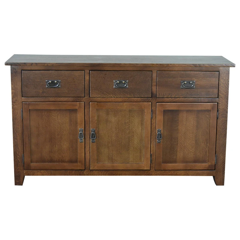 Crafters And Weavers Mission Solid Oak 3 Drawer 3 Door Sideboard - Walnut (AW) - Image 2
