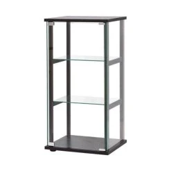 Bowery Hill Contemporary 3 Shelf Glass Curio Wood Cabinet In Black