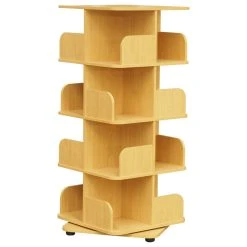 Pilaster Designs Oneonta Revolving Bookcase Tower Display Unit, Wood, Natural, 4 Tier