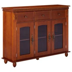 Pilaster Designs Shona Wood Buffet Table With Glass Doors, Walnut
