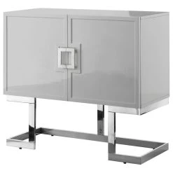 Nicole Miller Luanna Accent Cabinet, Light Gray And Chrome