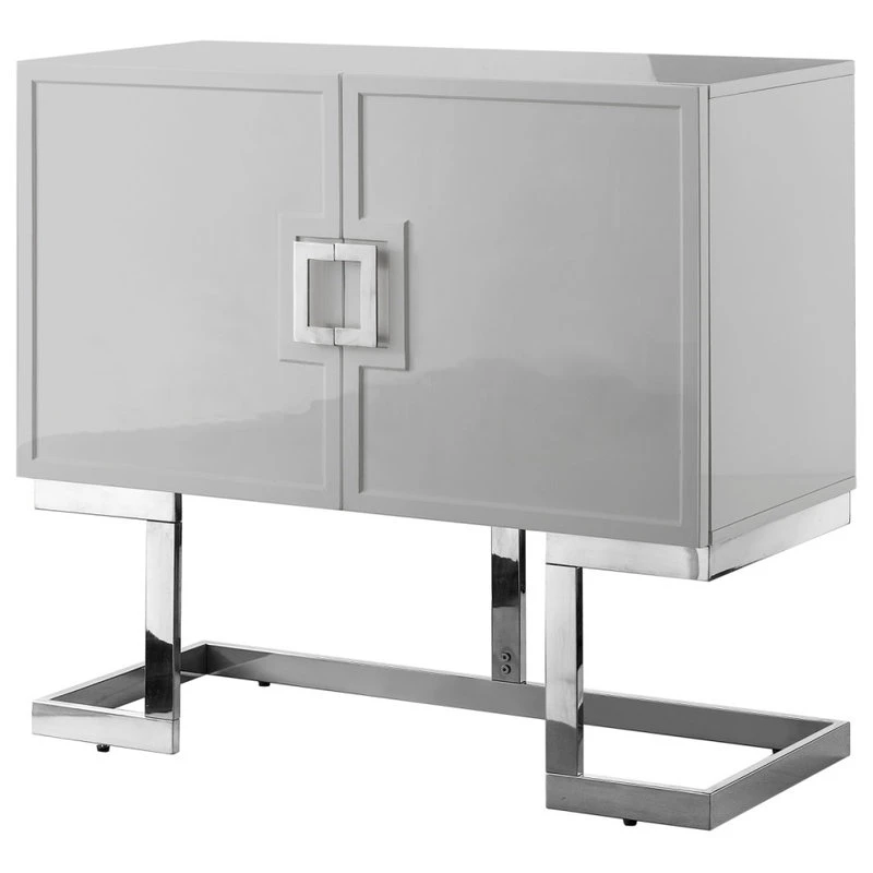 Nicole Miller Luanna Accent Cabinet, Light Gray And Chrome