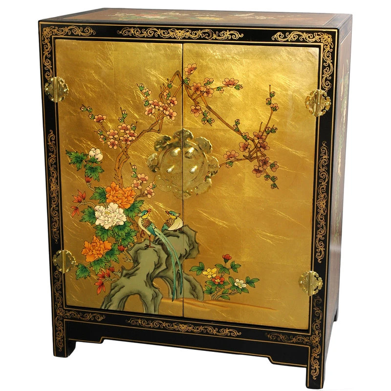 Oriental Furniture Gold Leaf Lacquer Cabinet 1 Oriental Furniture Gold Leaf Lacquer Cabinet