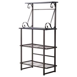 Pilaster Designs Kalamazoo 4 Tier Free Standing Kitchen Bakers Rack, Pewter Metal/Black Wood