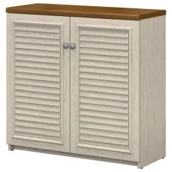Bush Business Furniture Fairview Small Storage Cabinet With Doors In Antique White - Engineered Wood