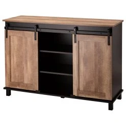 Glitzhome 47.20" Modern Industrial Black Large Sideboard With Natural Top