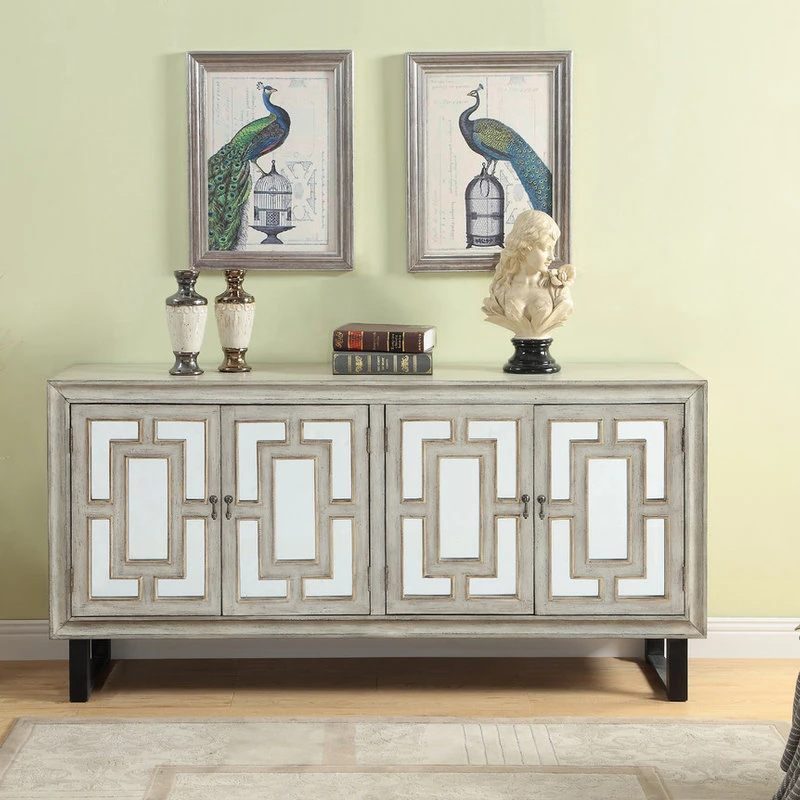 Coast To Coast Imports, LLC 4-Door Media Credenza, Garner Textured Cream - Image 4