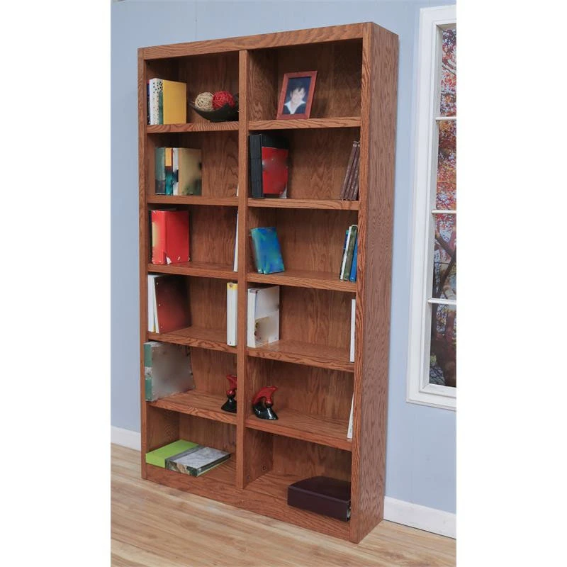 Concepts In Wood Traditional 84" Tall 12-Shelf Double Wide Wood Bookcase In Dry Oak - Image 2