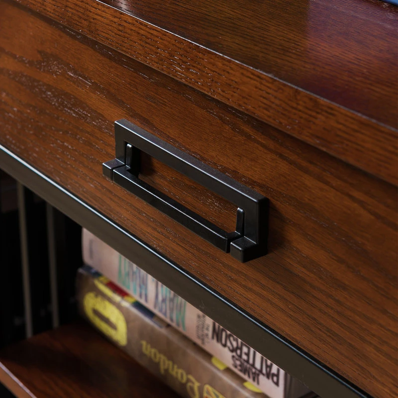 Leick Home Leick Ironcraft Mantel Height Brown Wood Bookcase With Drawer Storage 4 Leick Home Leick Ironcraft Mantel Height Brown Wood Bookcase With Drawer Storage - Image 4