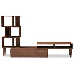 Baxton Studio Haversham Retro TV Stand Entertainment Center And Display Unit, Walnut Brown