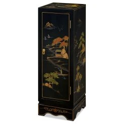 China Furniture And Arts Black Lacquer Chinoiserie Chinese Pedestal Cabinet