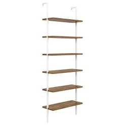 Decor Love Modern Industrial Wall Bookcase, Metal Frame & 6 Shelves, Rustic Oak/White