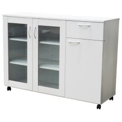 Pilaster Designs Gremlin Wheeled Kitchen Storage Sideboard Buffet Cabinet With Adjustable Shelves