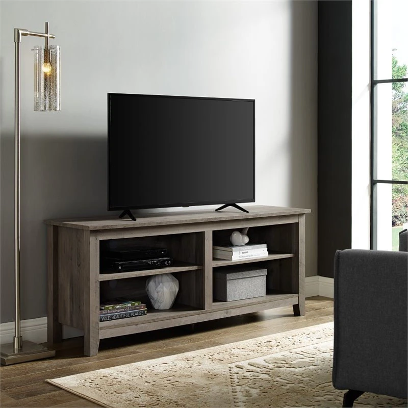 Walker Edison 58" Wood TV Media Stand In Gray Wash 2 Walker Edison 58" Wood TV Media Stand In Gray Wash - Image 2