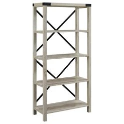 Walker Edison 64" Farmhouse Metal X Bookcase, White Oak