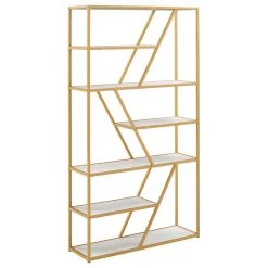 Inspire Q Marina Geometric Gold Finish Powder Coat Metal Bookcase