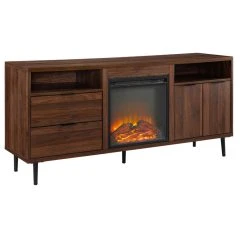 Walker Edison 60" Modern Storage Fireplace Console, Dark Walnut