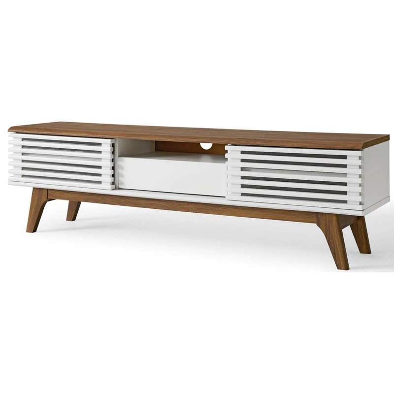 America Luxury Media TV Stand Console Table, Wood, Brown Walnut White, Modern, Lounge