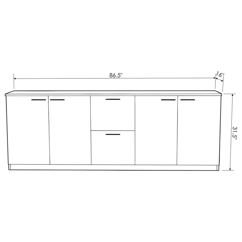 Zuri Furniture 86.5" Modern Reagan White Matte Lacquer Cabinet Filing Drawers Shelf Storage - Image 9