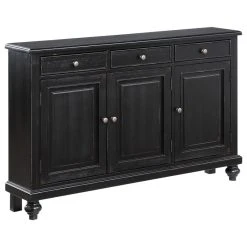 Coast To Coast Imports, LLC Raven Black Rub 3 Door 3 Drawer Credenza