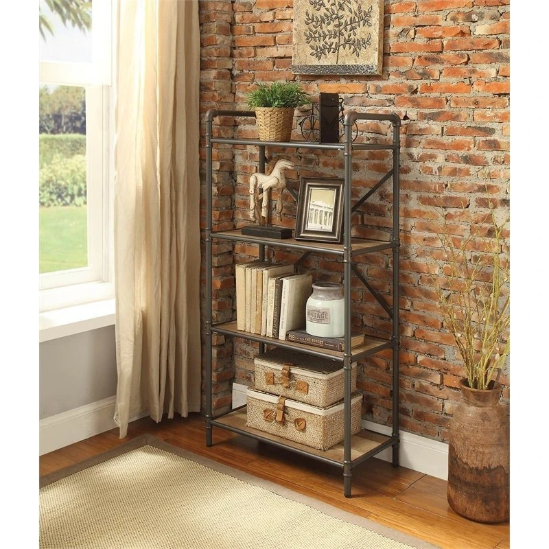 Acme Furniture ACME Itzel 4 Wooden Tiers Rectangular Bookshelf In Antique Oak And Sandy Gray 5 Acme Furniture ACME Itzel 4 Wooden Tiers Rectangular Bookshelf In Antique Oak And Sandy Gray - Image 5
