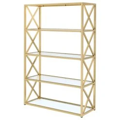 Acme Furniture Milavera Etagere Bookcase, Clear Glass And Gold