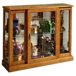Home Meridian Pulaski Lighted 1 Shelf Console Display Cabinet With Brown Finish 6715